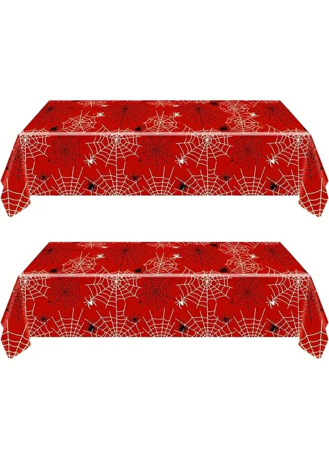 A 108x180 Set Of Two Spider Web Tablecloths Red And Blue Superhero Party Decorations Suitable For Birthday And Halloween Themed Tables Easy Clean Supplies Event - Image 2