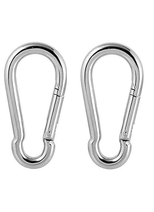 Caneuf Caneuf Stainless Steel Snap Hook Heavy Duty Safety Lock Cable Attachment for WeightLifting Mountain Climbing Gym and Home 8 MM Metal Carabiner for Everyday Use Multipurpose Silver Pack of 2  - Image 1