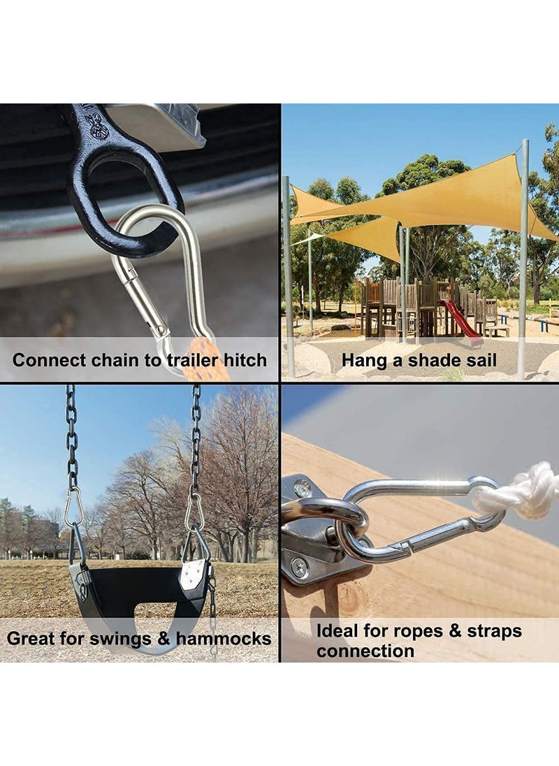 Caneuf Caneuf Stainless Steel Snap Hook Heavy Duty Safety Lock Cable Attachment for WeightLifting Mountain Climbing Gym and Home 8 MM Metal Carabiner for Everyday Use Multipurpose Silver Pack of 2  - Image 5