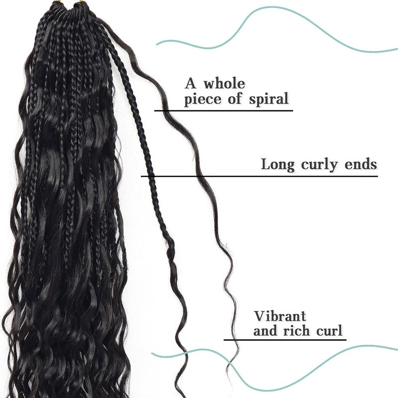 Liyate Goddess Box Braids Crochet Hair for Women 24 Inch 7 Packs Black Bohemian Crochet Braids with Curly Ends Boho Box Braid Crochet Braiding Hair Extensions, 1B - Image 5
