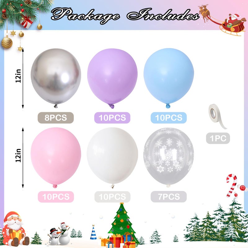 Froova Blue Purple Silver Balloon 12 Inch Winter Wonderland Balloon Clear Snowflake Latex Party Balloons for Merry Christmas Xmas Snow Winter Baby Shower Princess Holiday Birthday Party Decorations - Image 2