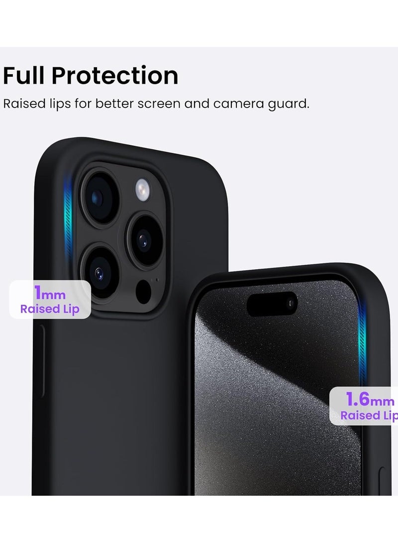 Compatible with iPhone 15 Pro Max Case 6.7 Inch Slim Liquid Silicone 4 Layers Soft Gel Rubber Shockproof Protective Phone Case with Anti Scratch Microfiber Lining (Black) - Image 2