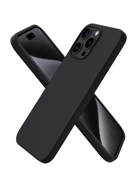 متوافق مع جراب iPhone 15 Pro Max مقاس 6.7 بوصة من السيليكون السائل النحيف 4 طبقات من مطاط الجل الناعم المقاوم للصدمات مع بطانة من الألياف الدقيقة المضادة للخدش (أسود)