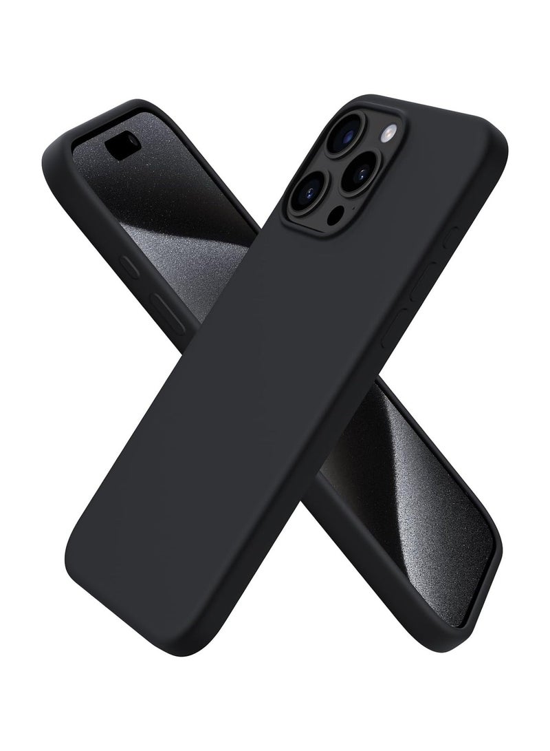 Compatible with iPhone 15 Pro Max Case 6.7 Inch Slim Liquid Silicone 4 Layers Soft Gel Rubber Shockproof Protective Phone Case with Anti Scratch Microfiber Lining (Black) - Image 1