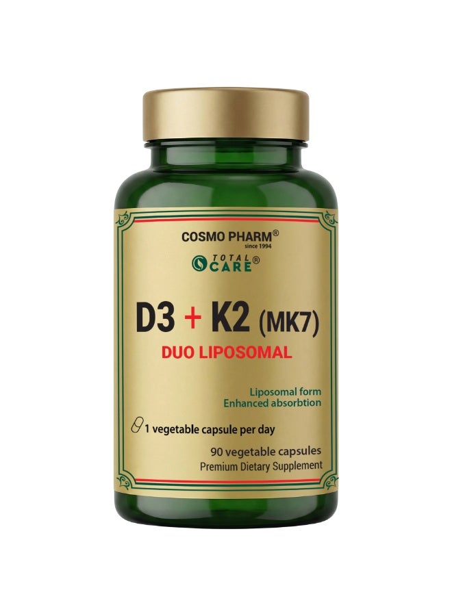 Cosmo Pharm Vitamin D3 2000 IU + K2 (MK-7) Liposomal Duo | Supports Strong Bones & the Immune System | 90 Vegetable Capsules - Image 1