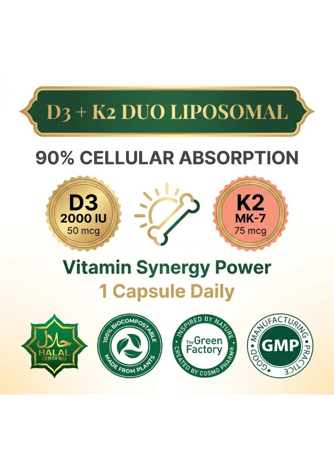 Cosmo Pharm Vitamin D3 2000 IU + K2 (MK-7) Liposomal Duo | Supports Strong Bones & the Immune System | 90 Vegetable Capsules - Image 5