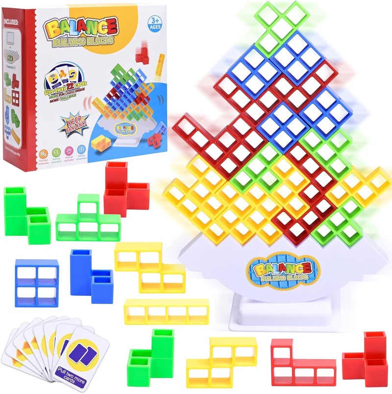 LAALIYA Tetra Tower Balance Block Stacking Game – 32 PCS Colorful Building Blocks with Wobble Base and Challenge Cards – Fun Strategy Toy for Family, Friends, Parties & Learning Play - Image 3