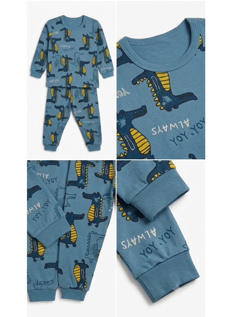 MiniMe Boys Two-Piece Cotton Pajama Set, 18–24 Months, White Top with Happy Print, Long Sleeve Shirt & Red Navy Striped Pants, Soft Cotton Baby Sleepwear Outfit for Boys - Image 4