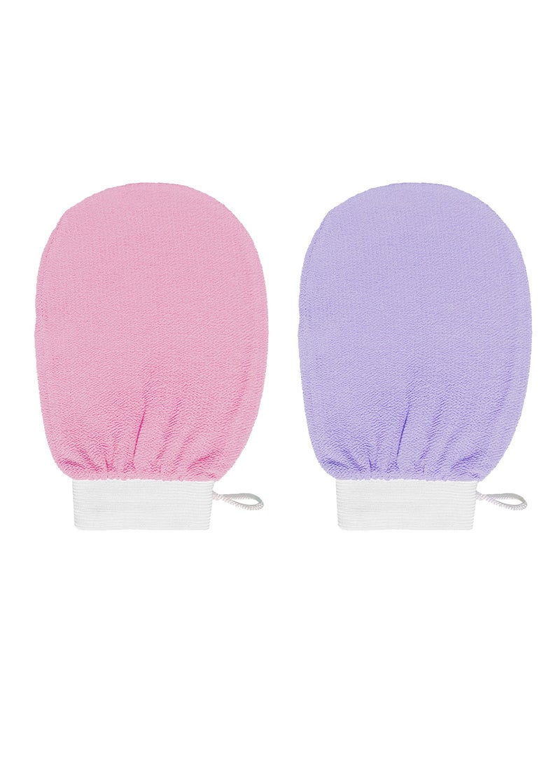 Korean loofah for cleansing and exfoliating skin, adhesive shower gloves for making Moroccan baths at home, pink and purple-2pcs  - Image 1