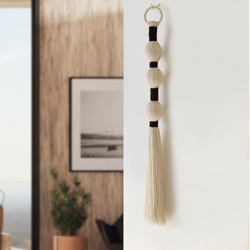 IOWER Macrame Wall Hanging Boho Wall Decor Small Sphericity Cotton Textile Tassel Hanging Fiber Yarn Art for Living Room Bedroom 27'' L x 2.3'' W - Image 5