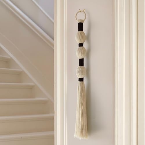 IOWER Macrame Wall Hanging Boho Wall Decor Small Sphericity Cotton Textile Tassel Hanging Fiber Yarn Art for Living Room Bedroom 27'' L x 2.3'' W - Image 4