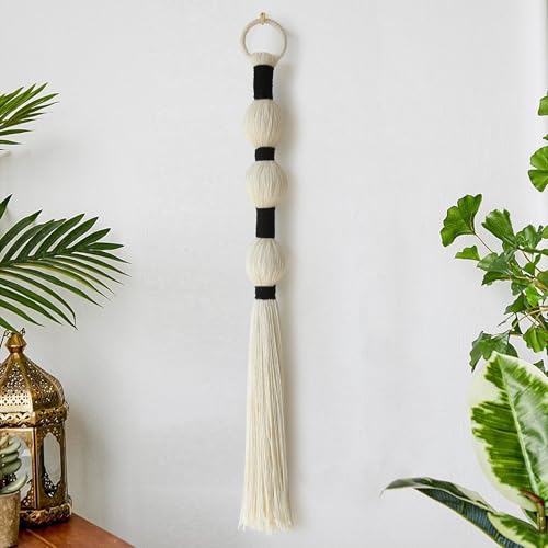 IOWER Macrame Wall Hanging Boho Wall Decor Small Sphericity Cotton Textile Tassel Hanging Fiber Yarn Art for Living Room Bedroom 27'' L x 2.3'' W - Image 3