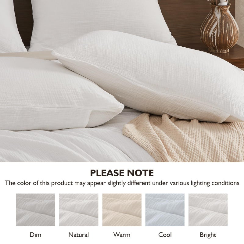 EMME Muslin Duvet Cover Queen Size Cream White, 100% Cotton Linen Like Comforter Cover Soft Breathable Lightweight Gauze Duvet Cover with 2 Pillowcases, 90"x90" - Image 5