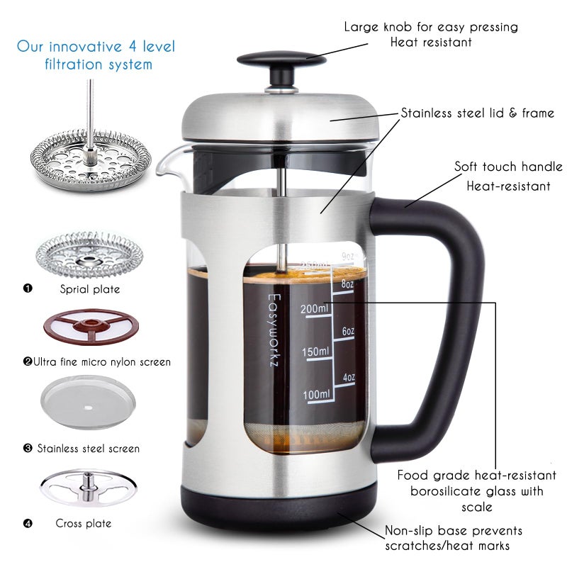 Easyworkz Stainless Steel French Press 12 oz Coffee Tea Maker with Soft Grip Handle - Image 3