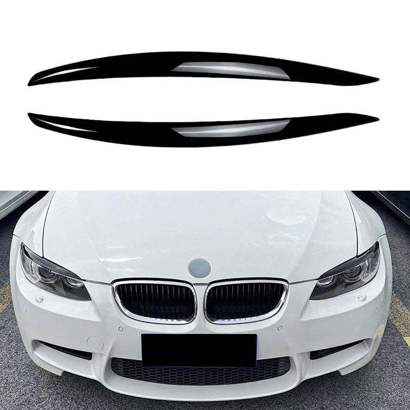 Generic DUBOXX Compatible with BMW 3 Series E90 M3 E92 E93, 2 Pcs Car Front Headlight Eyebrow Eyelid Cover Garnish Strip Eyelash Head Light Trim Stickers Replacement Part,A Black  - Image 1