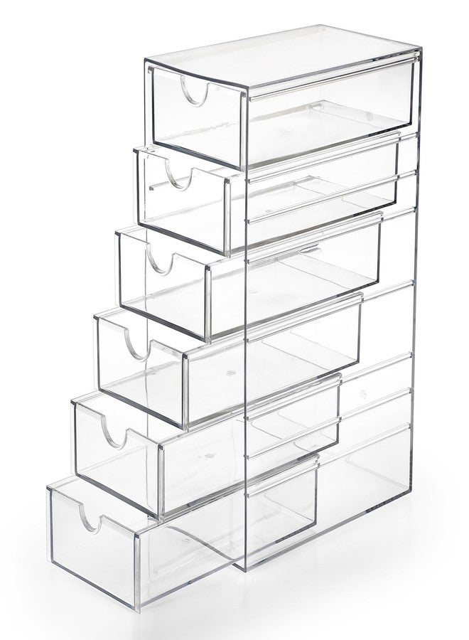Hipiwe Plastic Drawer Organizer Clear Desktop Drawers Box with 6 Pull Out Drawer Compact Storage Box for Cabinet Vanity Bathroom Bedroom Pantry Shelf Office or Closet Organization - Image 1