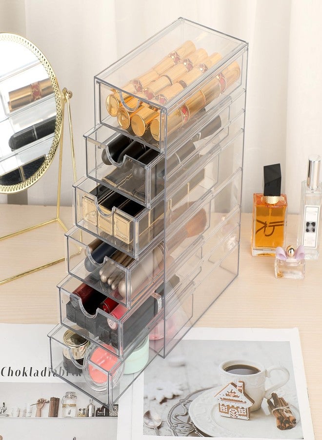 Hipiwe Plastic Drawer Organizer Clear Desktop Drawers Box with 6 Pull Out Drawer Compact Storage Box for Cabinet Vanity Bathroom Bedroom Pantry Shelf Office or Closet Organization - Image 4