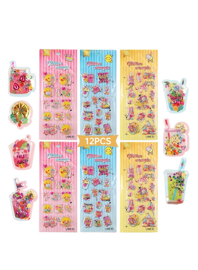 ECVV ECVV 3D Puffy Stickers for Kids - 120+ Fun Stickers in 12 Sheets for Crafts Scrapbooking & Gifts – Featuring Smiles Cartoon Animals Juice Candy Clothes (Random Packing) - Image 1