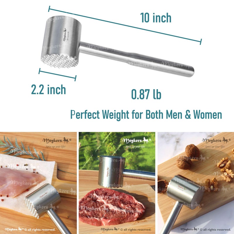 Meykers Meat Tenderizer Mallet | Dishwasher Safe | All 304 Stainless Steel | Perfect Weight | Meat Hammer Pounder Flattner Beater | for Steak Beef Chicken Pork | Kitchen Tool for Cooking - Image 5