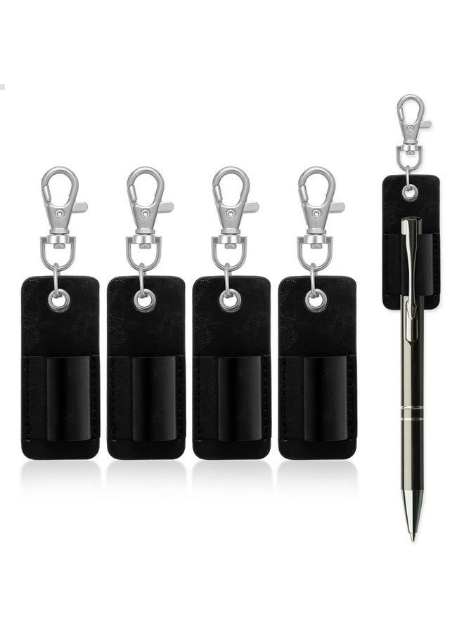 Aster 4 Pcs Portable Lanyard Pen Holder, Leather Badge Pencil Holder Leather Pen Pouch Holder Pocket Protector For Badge Pen Holder Keychain Or Neck Lanyard  - Image 1