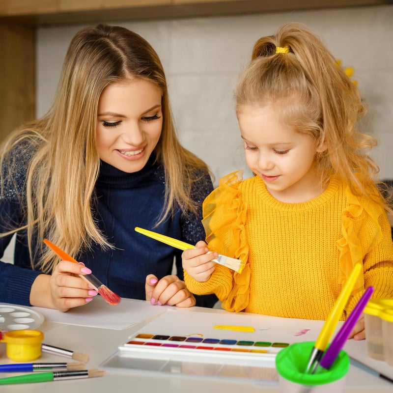 Joyooss Kids Paint Brushes, 12 Pcs Round/Flat Large, Easy to Clean & Grip Washable No Shed Hog Bristle for Watercolor, Acrylic, Gouache - Image 2