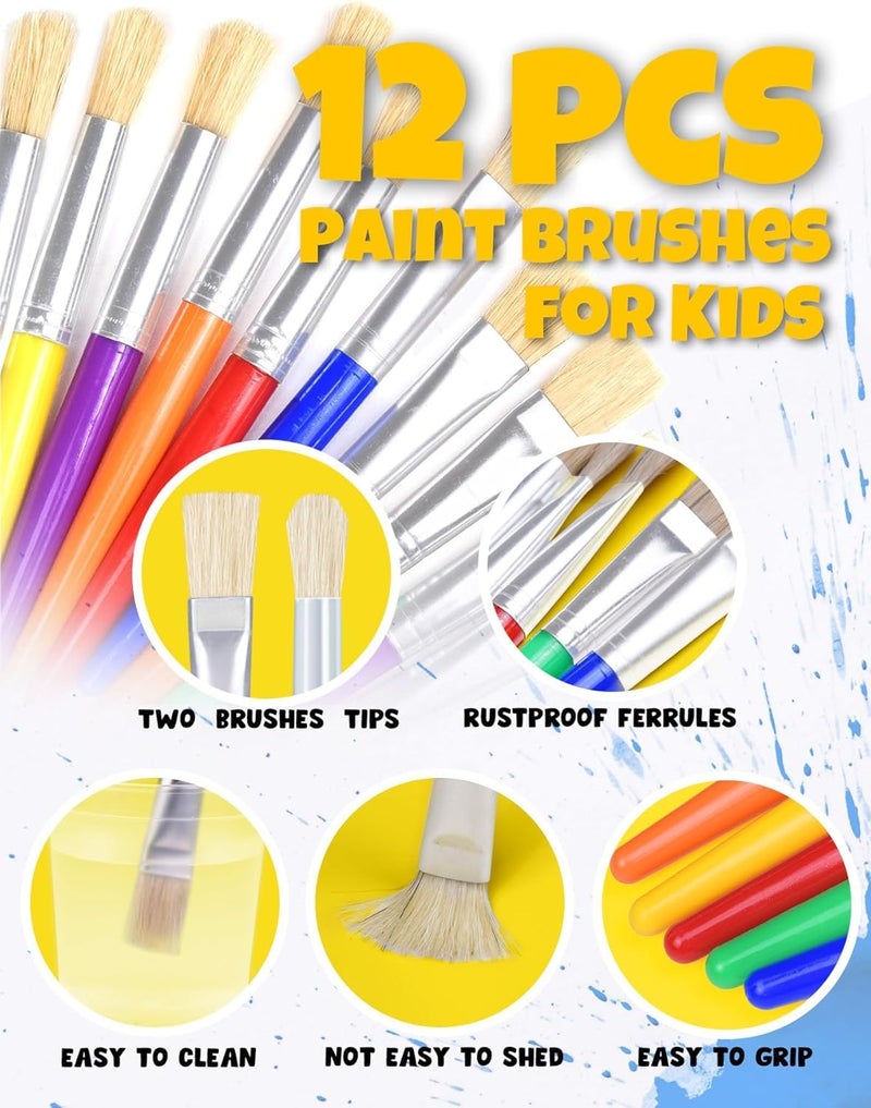 Joyooss Kids Paint Brushes, 12 Pcs Round/Flat Large, Easy to Clean & Grip Washable No Shed Hog Bristle for Watercolor, Acrylic, Gouache - Image 4