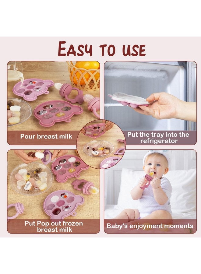 WAJIAYON Baby Breastmilk Popsicle Molds & Baby Fruit Feeder (4 Pack), Baby Food Freezer Tray Storage Containers, Silicone Teething Pacifier Feeder and Teether for Babies,Baby Feeder（Pink） - Image 4