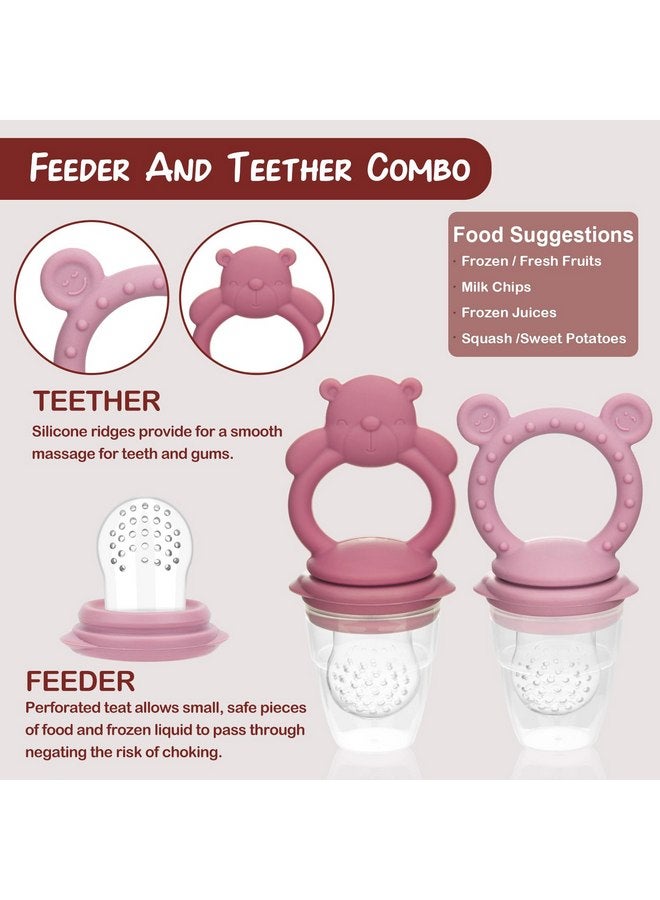 WAJIAYON Baby Breastmilk Popsicle Molds & Baby Fruit Feeder (4 Pack), Baby Food Freezer Tray Storage Containers, Silicone Teething Pacifier Feeder and Teether for Babies,Baby Feeder（Pink） - Image 2