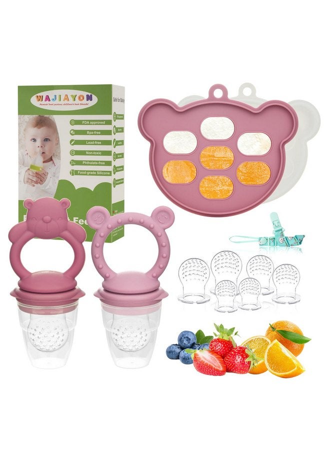 WAJIAYON Baby Breastmilk Popsicle Molds & Baby Fruit Feeder (4 Pack), Baby Food Freezer Tray Storage Containers, Silicone Teething Pacifier Feeder and Teether for Babies,Baby Feeder（Pink） - Image 1
