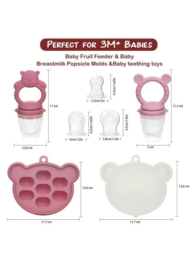 WAJIAYON Baby Breastmilk Popsicle Molds & Baby Fruit Feeder (4 Pack), Baby Food Freezer Tray Storage Containers, Silicone Teething Pacifier Feeder and Teether for Babies,Baby Feeder（Pink） - Image 3