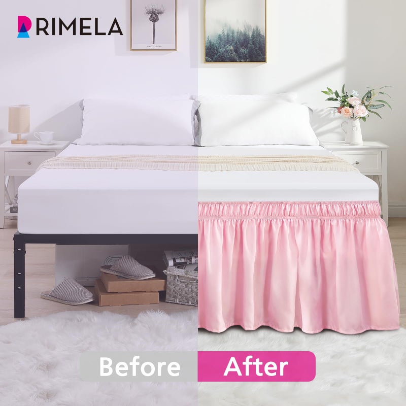 RIMELA Bed Skirt Full Size Dusty Pink 15 Inch Drop, Wrap Around Elastic Bedskirt, Dust Ruffle for Adjustable Bed Base Soft Durable Fabric Machine Washable Easy to Install Bed Skirts - Image 3