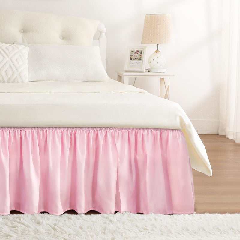 RIMELA Bed Skirt Full Size Dusty Pink 15 Inch Drop, Wrap Around Elastic Bedskirt, Dust Ruffle for Adjustable Bed Base Soft Durable Fabric Machine Washable Easy to Install Bed Skirts - Image 1