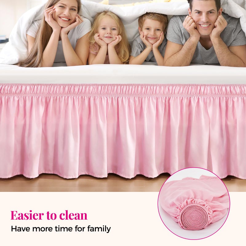 RIMELA Bed Skirt Full Size Dusty Pink 15 Inch Drop, Wrap Around Elastic Bedskirt, Dust Ruffle for Adjustable Bed Base Soft Durable Fabric Machine Washable Easy to Install Bed Skirts - Image 5