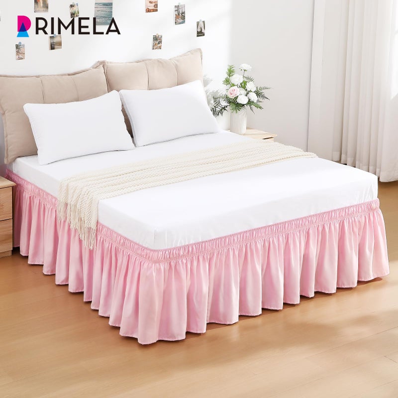 RIMELA Bed Skirt Full Size Dusty Pink 15 Inch Drop, Wrap Around Elastic Bedskirt, Dust Ruffle for Adjustable Bed Base Soft Durable Fabric Machine Washable Easy to Install Bed Skirts - Image 2