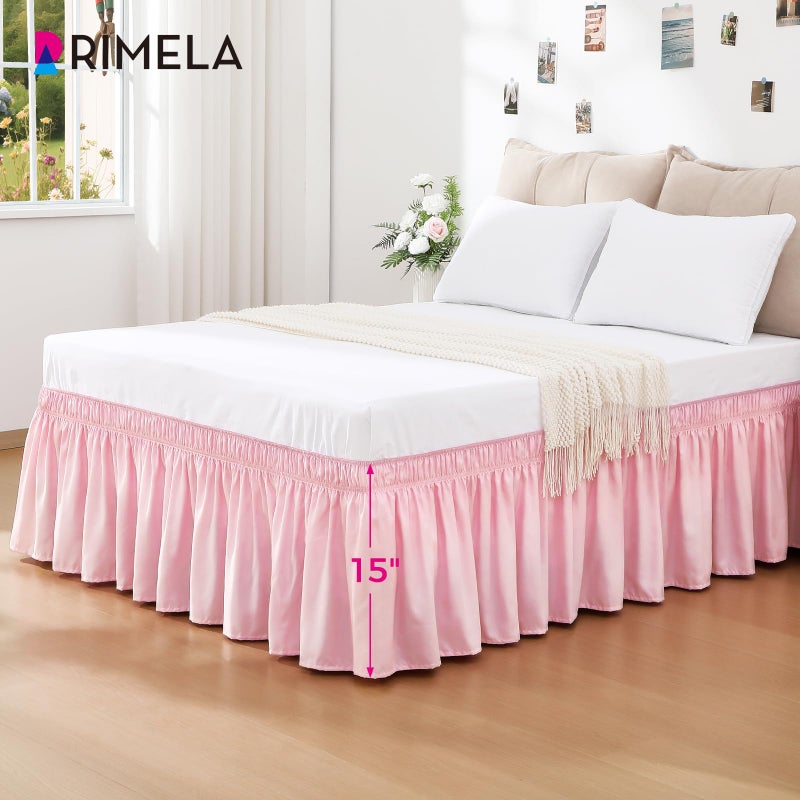 RIMELA Bed Skirt Full Size Dusty Pink 15 Inch Drop, Wrap Around Elastic Bedskirt, Dust Ruffle for Adjustable Bed Base Soft Durable Fabric Machine Washable Easy to Install Bed Skirts - Image 4