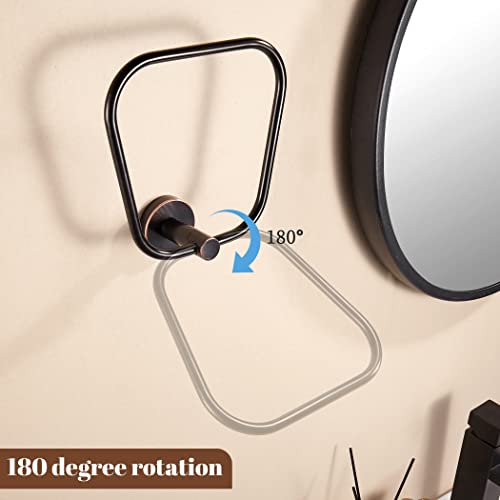 KOCUUY Bronze Hand Towel Holder, Bathroom Towel Ring Oil Rubbed, Bath Hand Towel Hangers Wall Mounted Farmhouse Rustic ORB Stainless Steel Trapezoid - Image 4