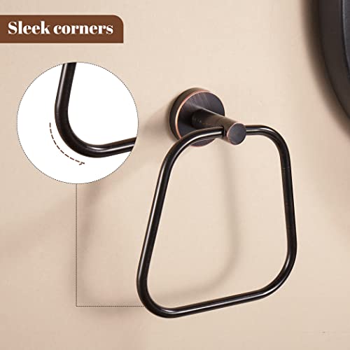 KOCUUY Bronze Hand Towel Holder, Bathroom Towel Ring Oil Rubbed, Bath Hand Towel Hangers Wall Mounted Farmhouse Rustic ORB Stainless Steel Trapezoid - Image 5