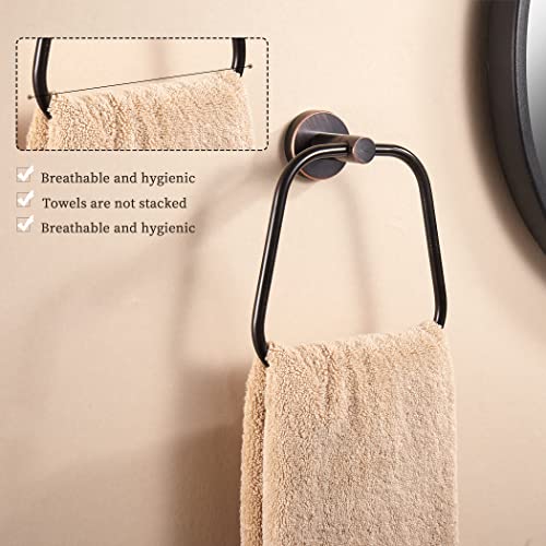 KOCUUY Bronze Hand Towel Holder, Bathroom Towel Ring Oil Rubbed, Bath Hand Towel Hangers Wall Mounted Farmhouse Rustic ORB Stainless Steel Trapezoid - Image 3