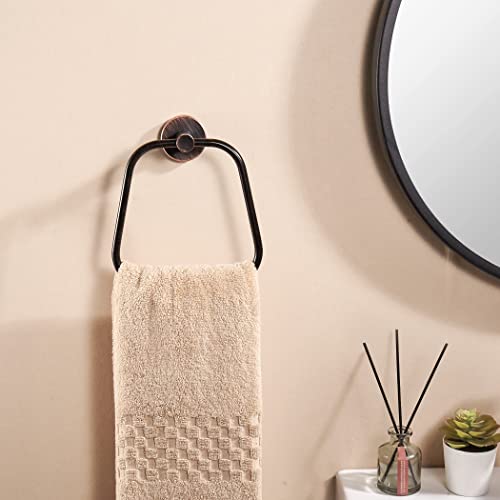 KOCUUY Bronze Hand Towel Holder, Bathroom Towel Ring Oil Rubbed, Bath Hand Towel Hangers Wall Mounted Farmhouse Rustic ORB Stainless Steel Trapezoid - Image 2
