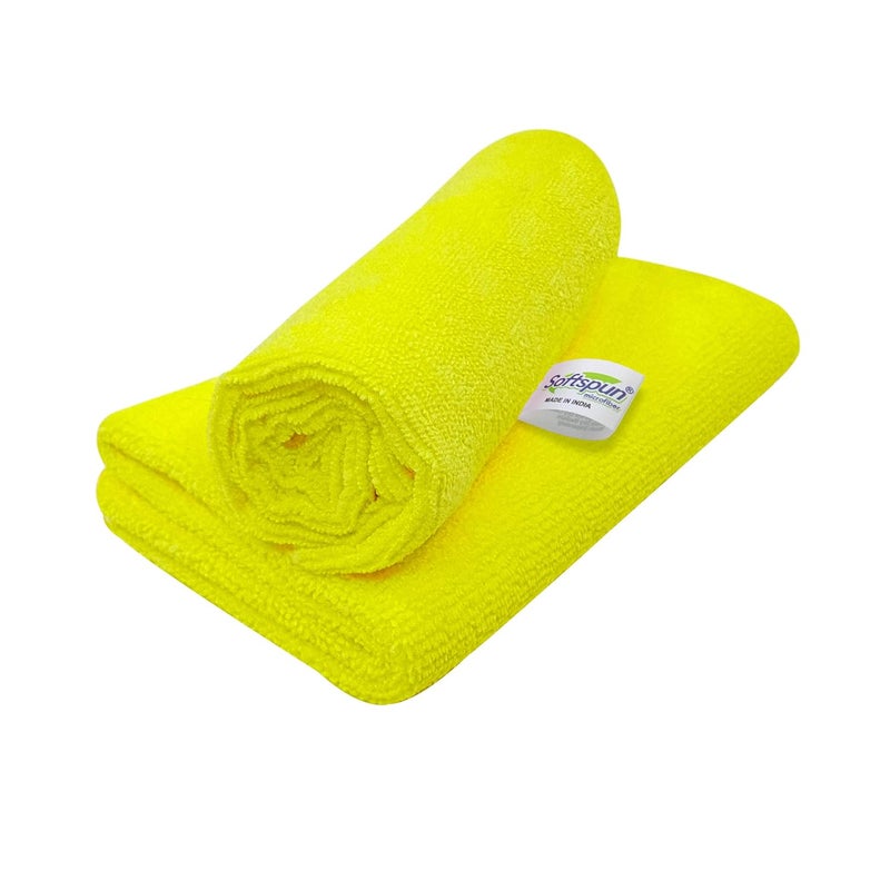 SOFTSPUN Microfiber Cloth 2 pcs 40x40 cms 340 GSM Yellow Thick Lint StreakFree Multipurpose Cloths Automotive Microfibre Towels for Car Bike Cleaning Polishing Washing Detailing - Image 2