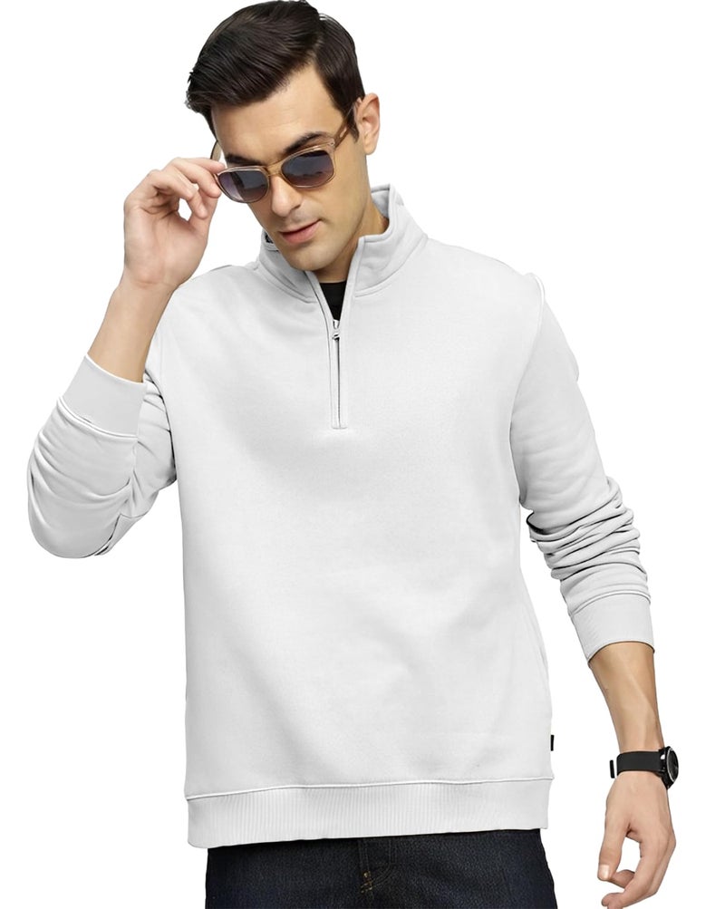 AUSK Mens Sweatshirt with Neck Zipper || Full Sleeve Polo Collar Jacket for Winter wear Fleece Fabric Sweatshirt for Man - Image 1