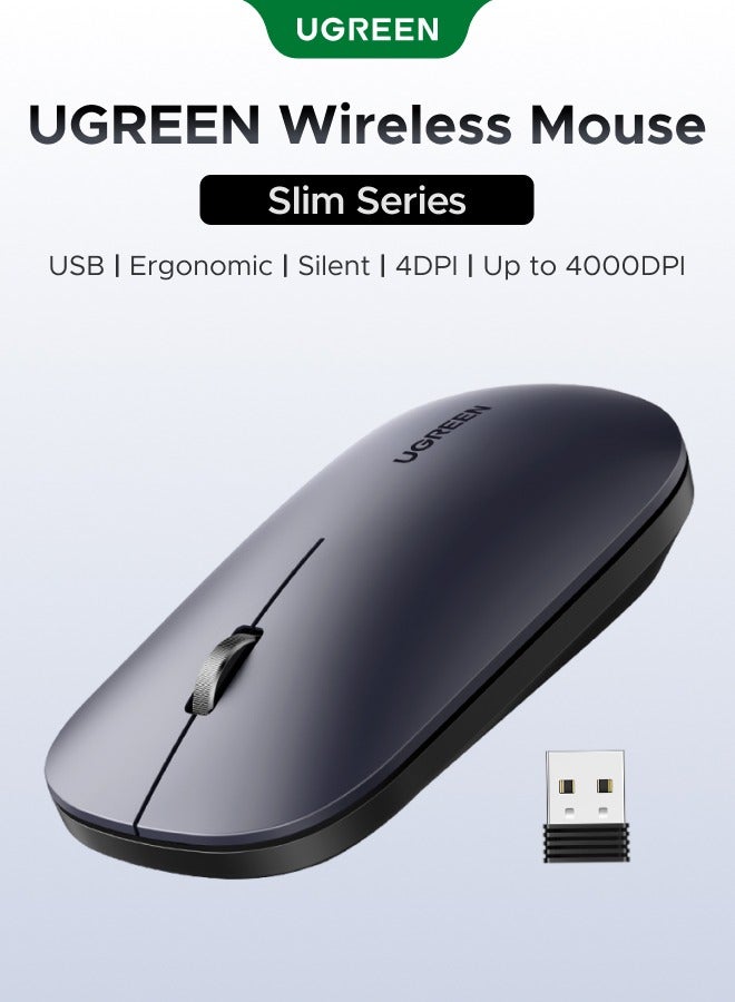 Ugreen Wireless Mouse Silent Computer Mice Slim Portable for Laptop with 2.4G USB Adapter Ultrafast Scrolling 4 Adjustable DPI Compatible with PC HP Lenovo ASUS Dell | Black - Image 1