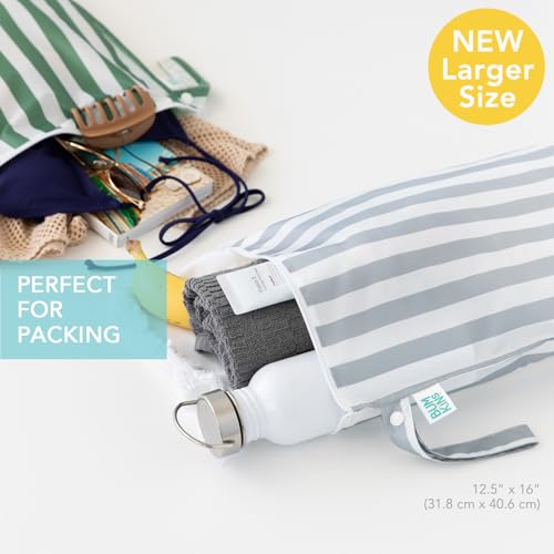 Bumkins Larger Waterproof Wet Bag For Baby Travel Swim Suit Cloth Diapers Pump Parts Pool Gym Toiletry Strap to Stroller Reusable Easy to Clean 2pk Gray Green Stripe - Image 3