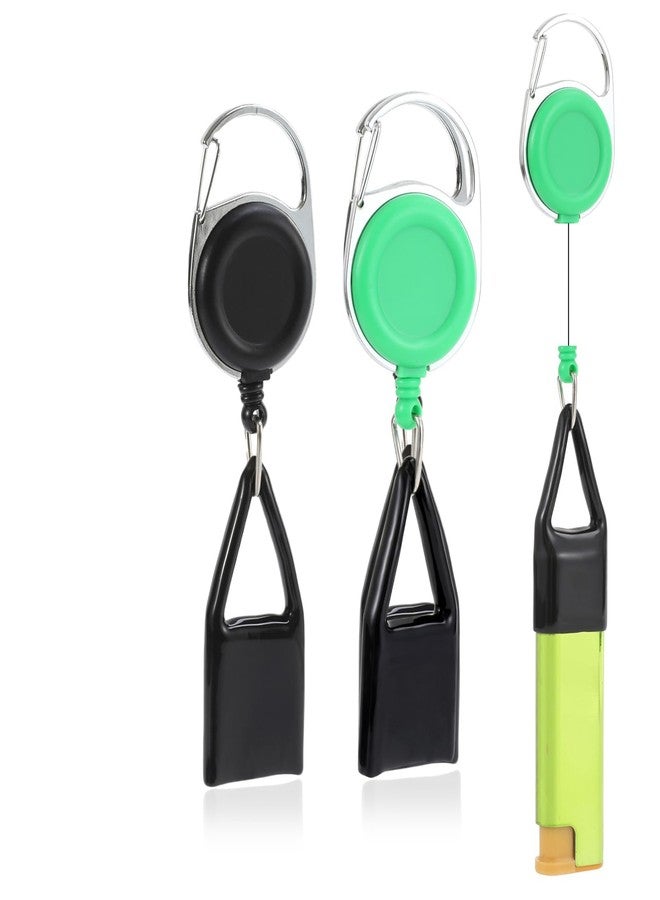 Tarini 2Pcs Retractable Lighter Leash Keychain 1 Black+1 Green Anti-Lost Lighter Holder with Metal Clip, 25.6 Inch Cord for Fishing Hiking Camping Everyday Carry - Image 1