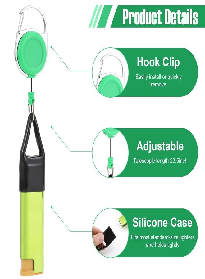 Tarini 2Pcs Retractable Lighter Leash Keychain 1 Black+1 Green Anti-Lost Lighter Holder with Metal Clip, 25.6 Inch Cord for Fishing Hiking Camping Everyday Carry - Image 3