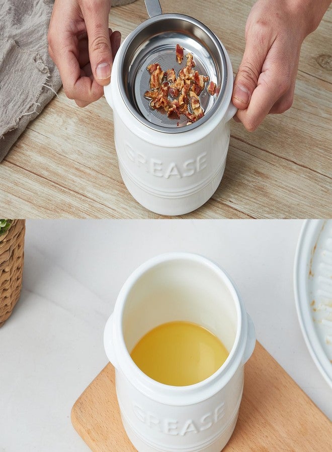 ONEMORE Ceramic Bacon Grease Container with Strainer, Bacon Grease Saver for Kitchen, 32 oz, White - Image 3