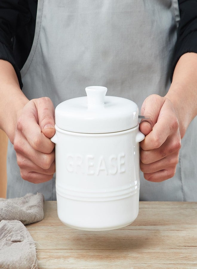 ONEMORE Ceramic Bacon Grease Container with Strainer, Bacon Grease Saver for Kitchen, 32 oz, White - Image 4