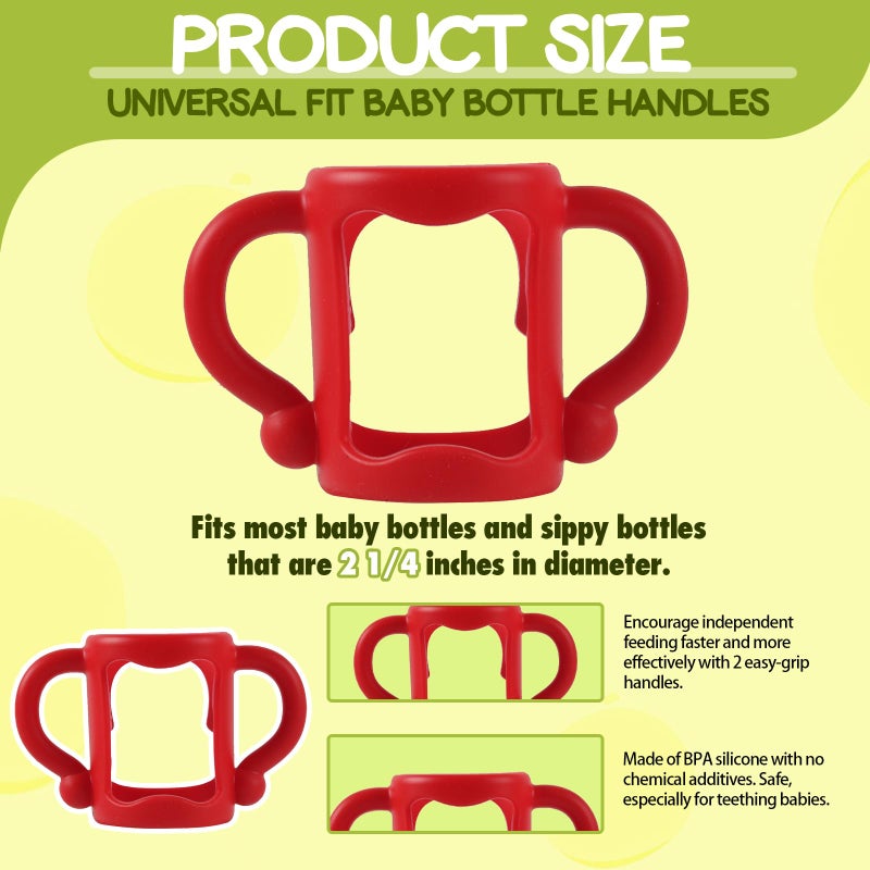 TonGass (4-Pack) Bottle Handles for Dr Brown Narrow Baby Bottles with Easy Grip Handles to Hold Their Own Bottle - BPA-Free Soft Silicone - Red Blue Pink and White - Image 2