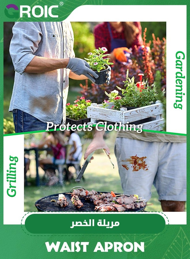 جرويك 3 Pcs Half Waist Apron,Server Aprons with 3 Pockets,Waist Apron, Waitress Apron for Women and Man,Chef Apron for Cooking Cleaning Painting with Long Waist Strap - Image 5