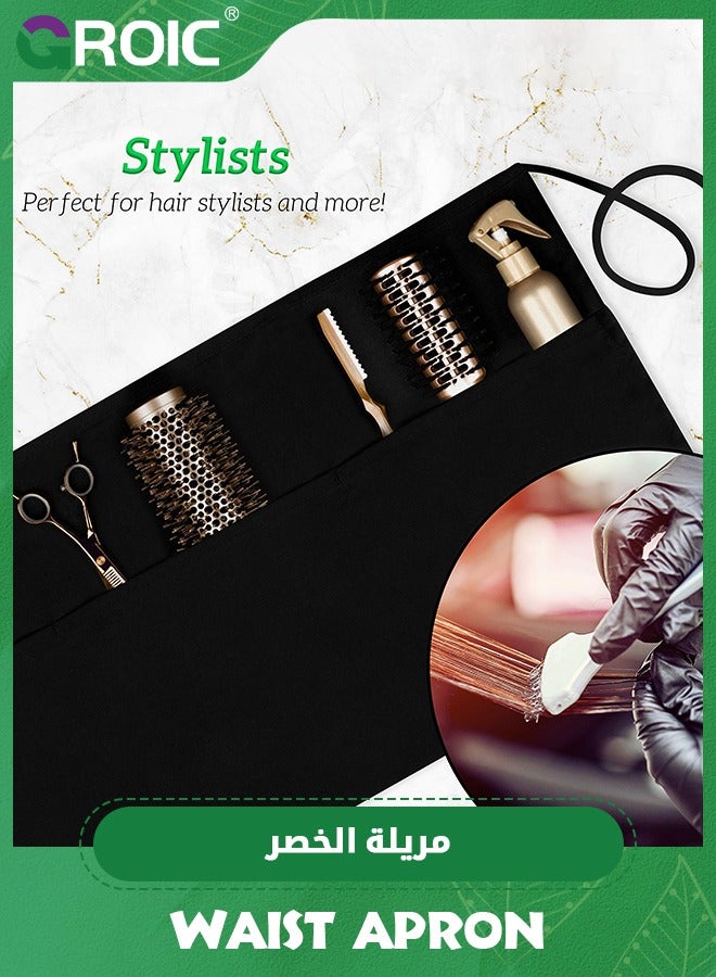 جرويك 3 Pcs Half Waist Apron,Server Aprons with 3 Pockets,Waist Apron, Waitress Apron for Women and Man,Chef Apron for Cooking Cleaning Painting with Long Waist Strap - Image 3